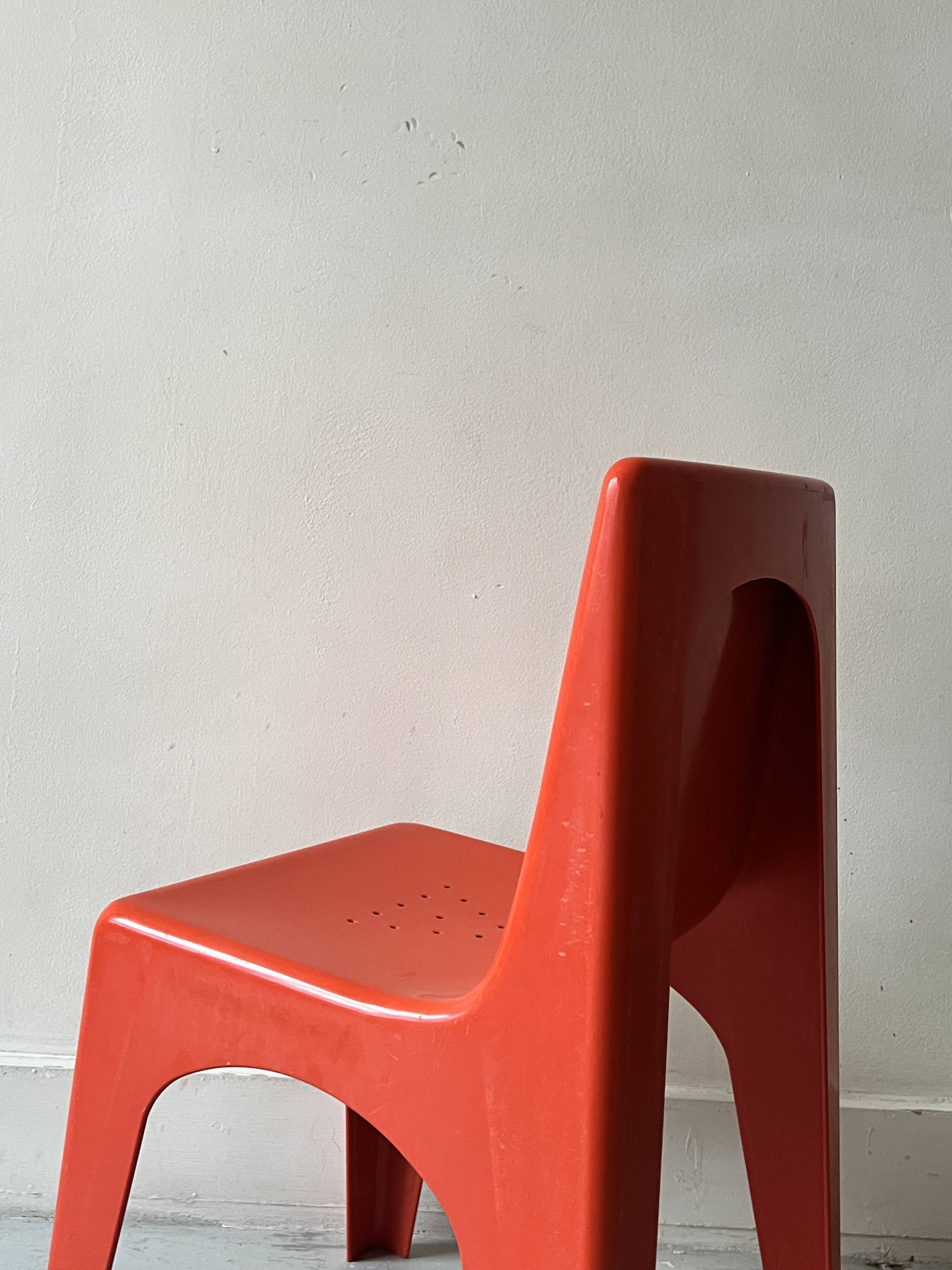 Kids chair plastic - orange children's chair, 1970s design