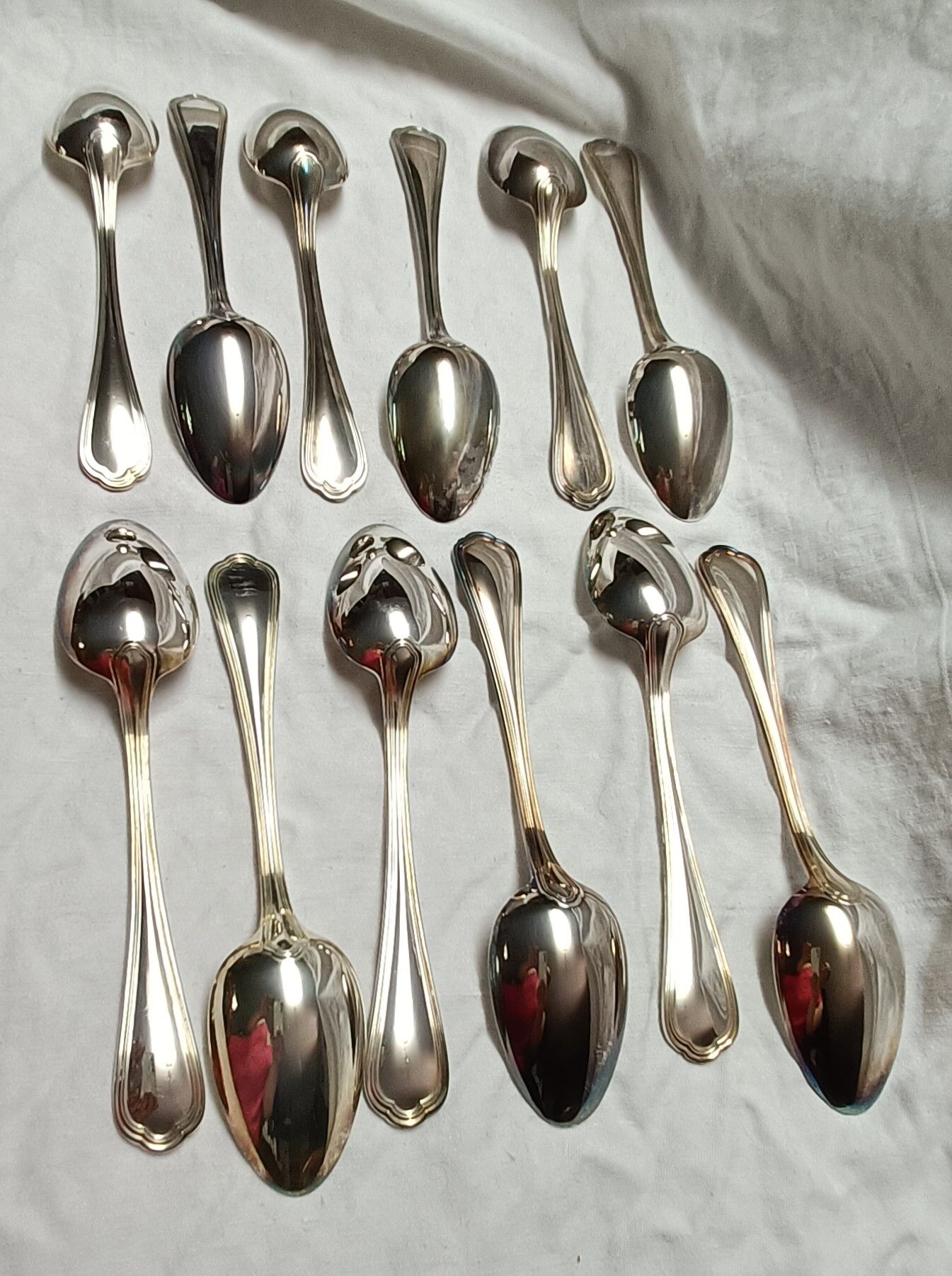 Set of 12 silver metal table spoons from christofle model "spatours"