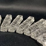 Set of 12 molded glass or crystal knife rests with diamond point decor