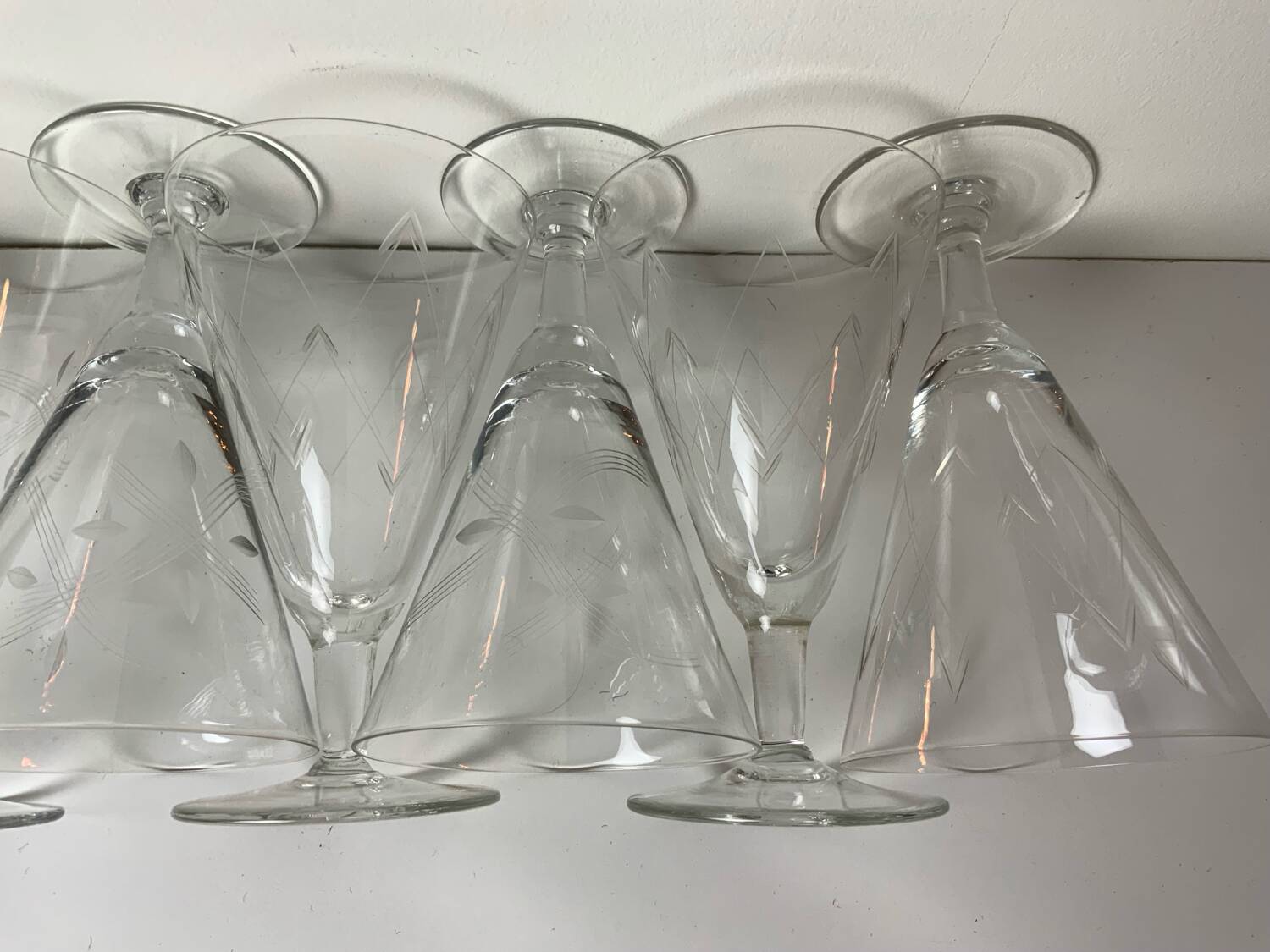 12 antique stemmed glasses