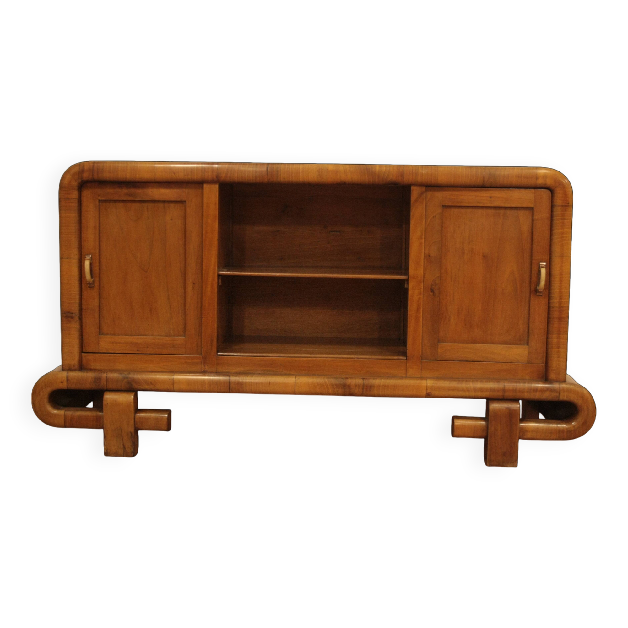 Art Deco Walnut TV Stand, 1950s, Mid-Century Modern Style