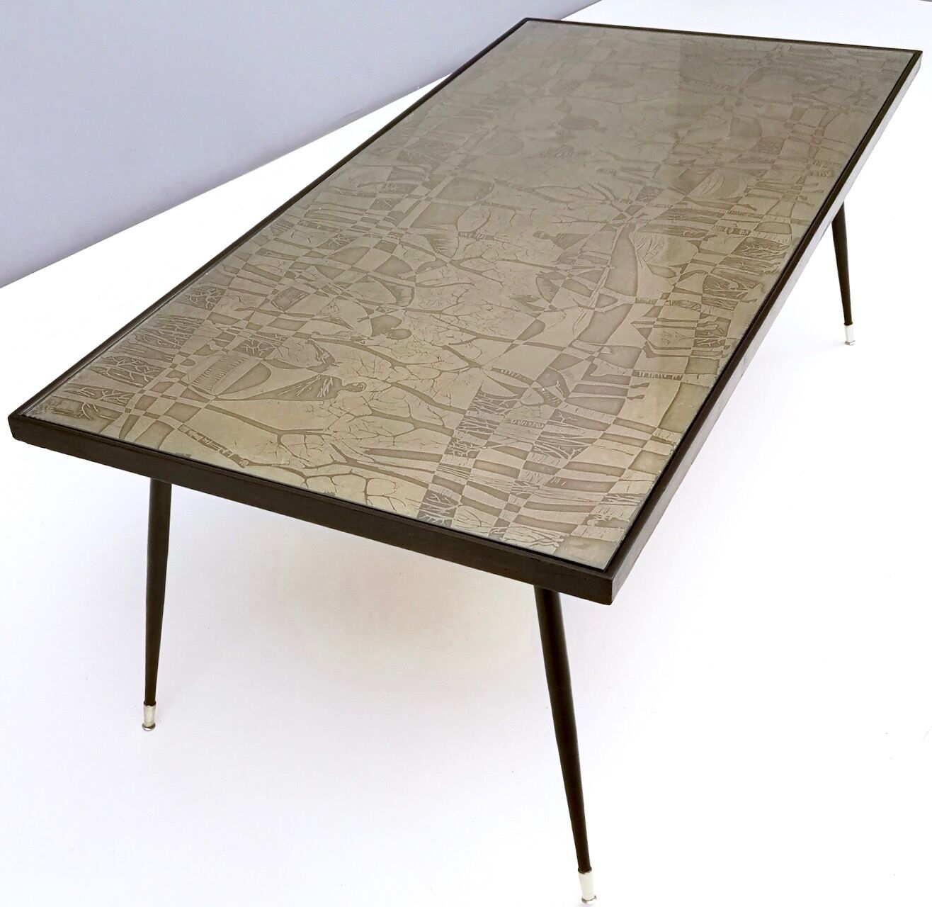 Elegant Rectangular Vintage Etched Brass Coffee Table by G. Urs, Italy