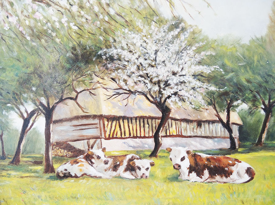 Oil on wood framed and signed Henri Merlet, 124x63 cm