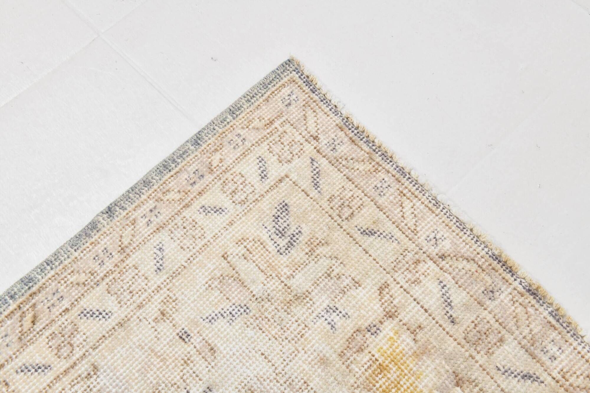 Vintage Light Blue & Cream Turkish Rug, Oriental Pattern Bedroom Carpet