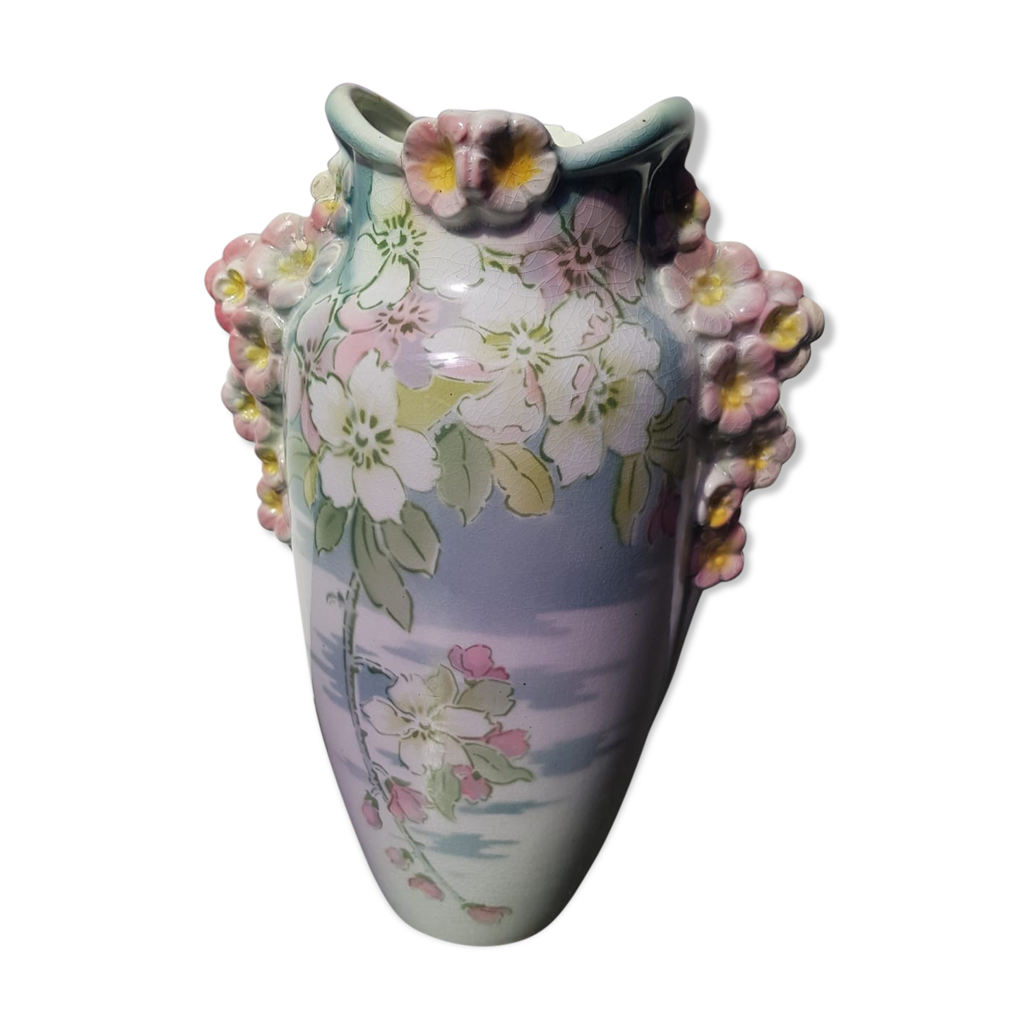 K&G Luneville ceramic vase with vintage flower decor
