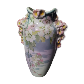 Vase K&G Luneville céramique décor fleurs vintage