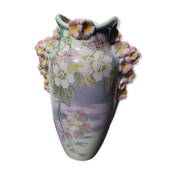 K&G Luneville ceramic vase with vintage flower decor