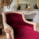 Napoleon III period chaise longue in burgundy velvet with floral decoration -