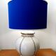 Longwy faience lamp with custom blue shade