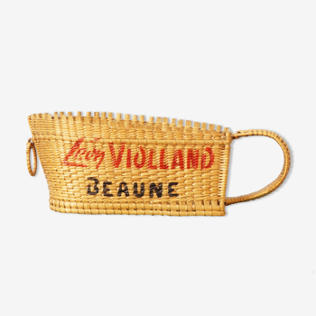 Porte bouteille en osier avec inscription "Léon Violland Beaune", vintage
