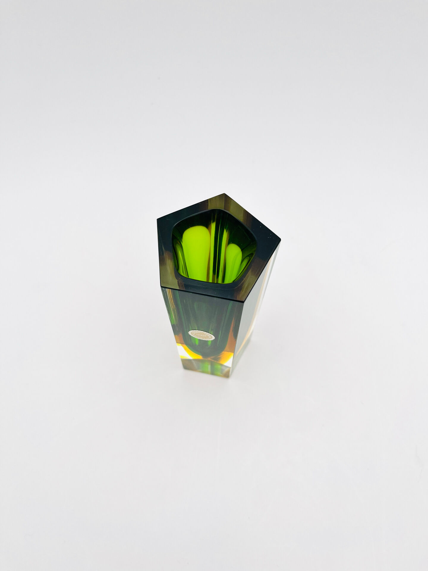 Vase Cesare Toso - Murano - Sommerso - Pentagonal vert et ambre