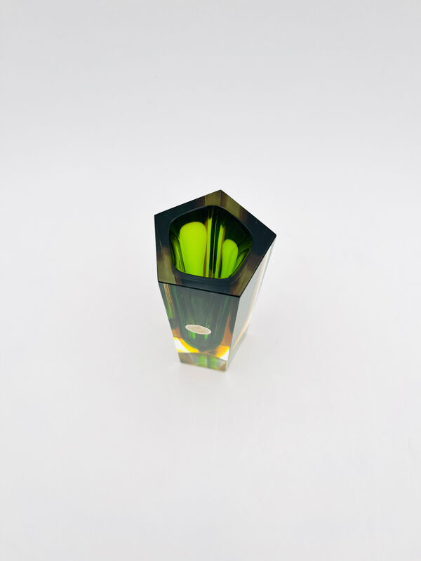 Vase Cesare Toso - Murano - Sommerso - Pentagonal vert et ambre