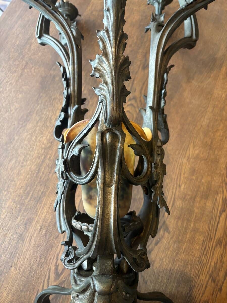Large 8-light bronze chandelier, Art Nouveau, Nancy School – Around 1900