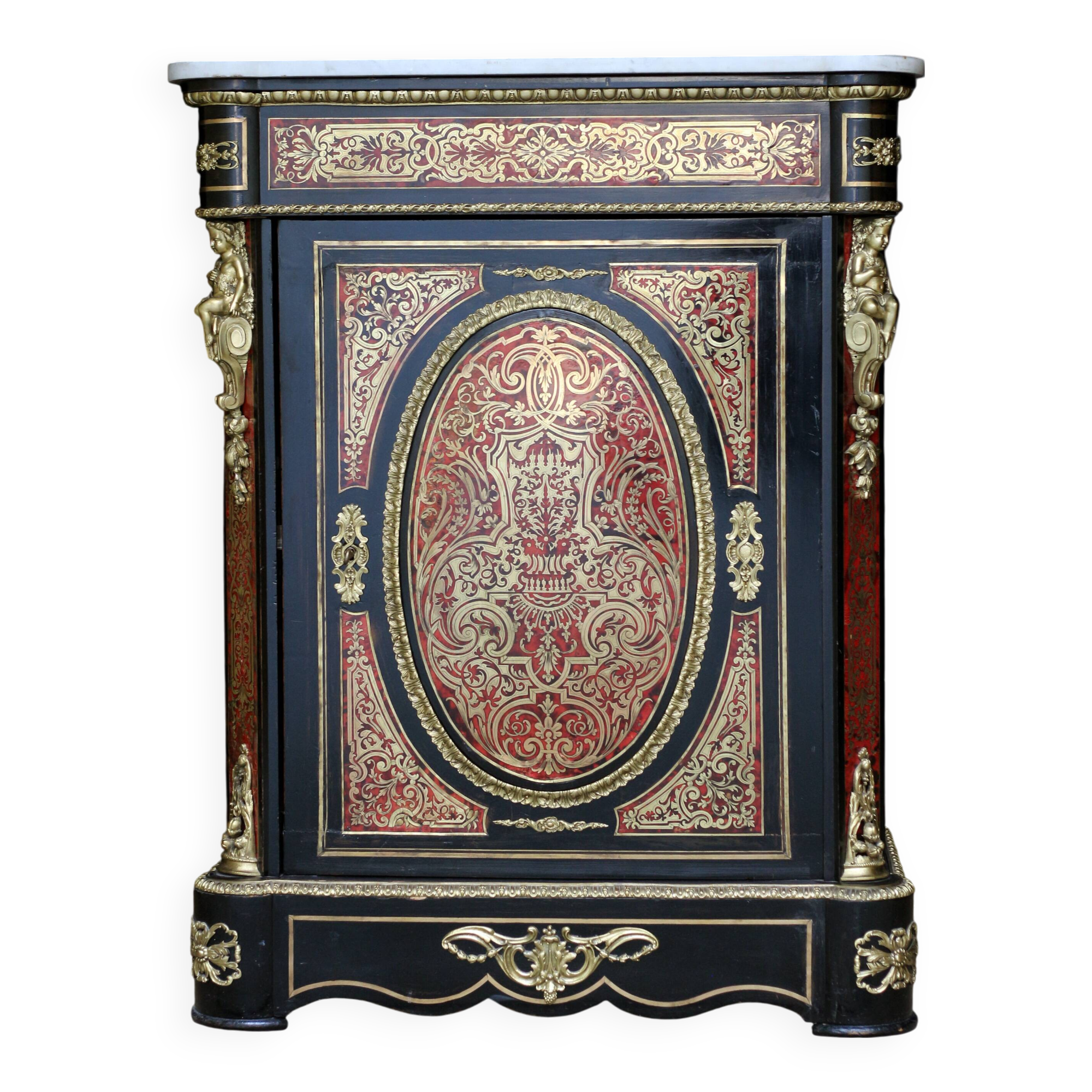 Napoleon III sideboard (late 19th century), marble, Boulle marquetry.