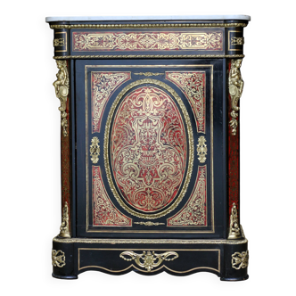 Meuble d'appui Napoléon 3 (fin XIXeme), marbre, marqueterie Boulle.
