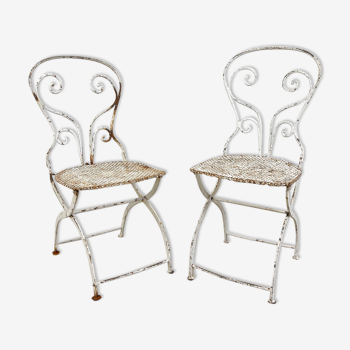 Set of two vintage foldable metal bistro chairs by Mathieu matego