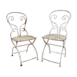 Set of two vintage foldable metal bistro chairs by Mathieu matego