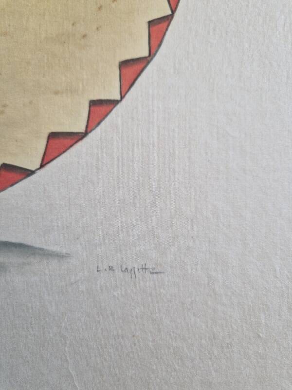 Dessin à l'aquarelle sur soie - Masque Dan - La Roche Laffitte (Né en 1943)