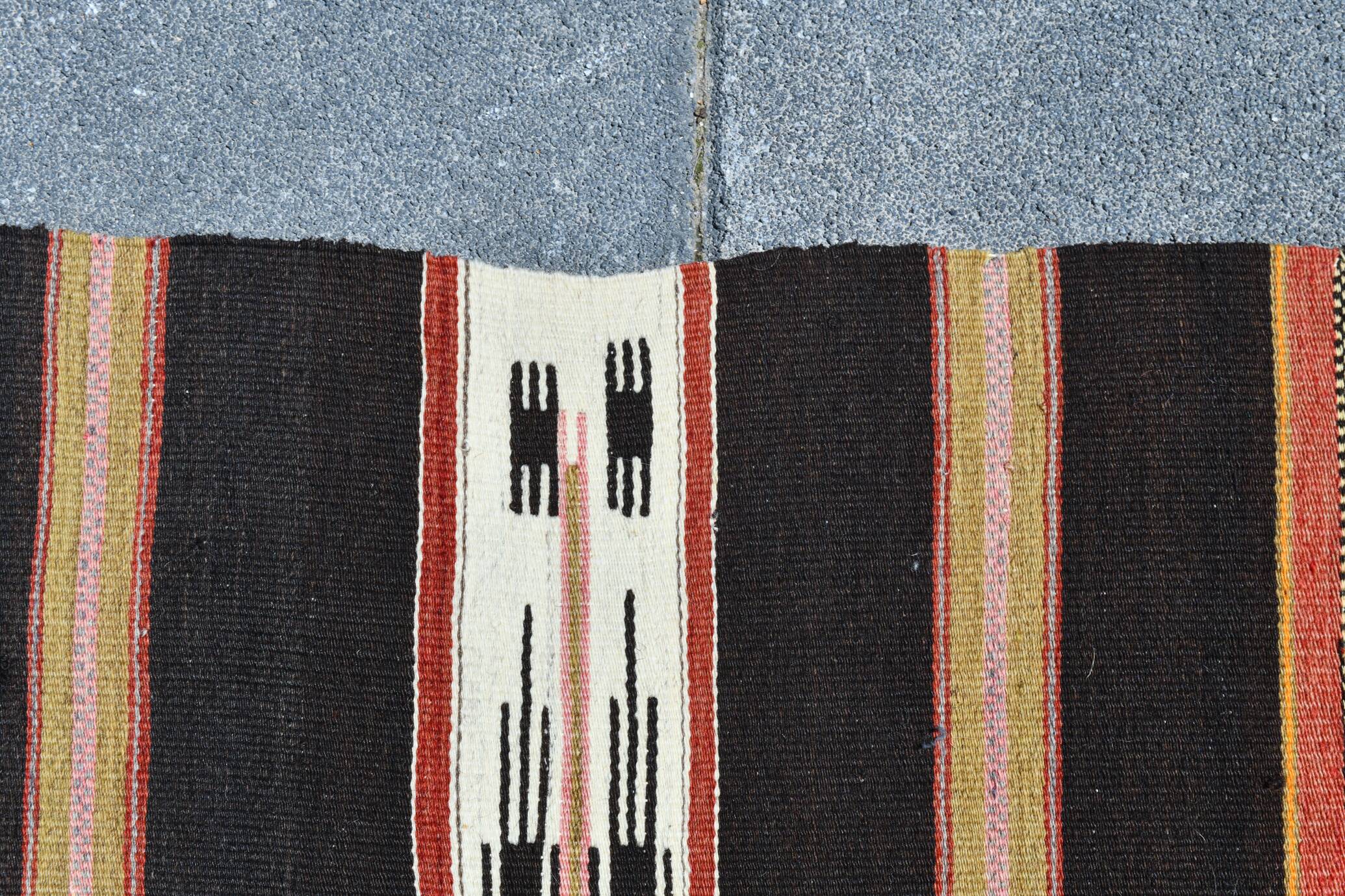 %100 Wool Striped Moroccan Pattern Turkish Kilim Rug, 181x305 Cm