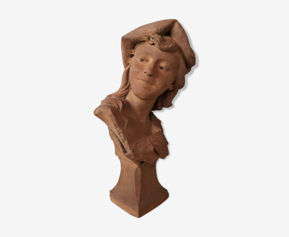 Buste de jeune femme, terre cuite, D.Duwaerts, vers 1880