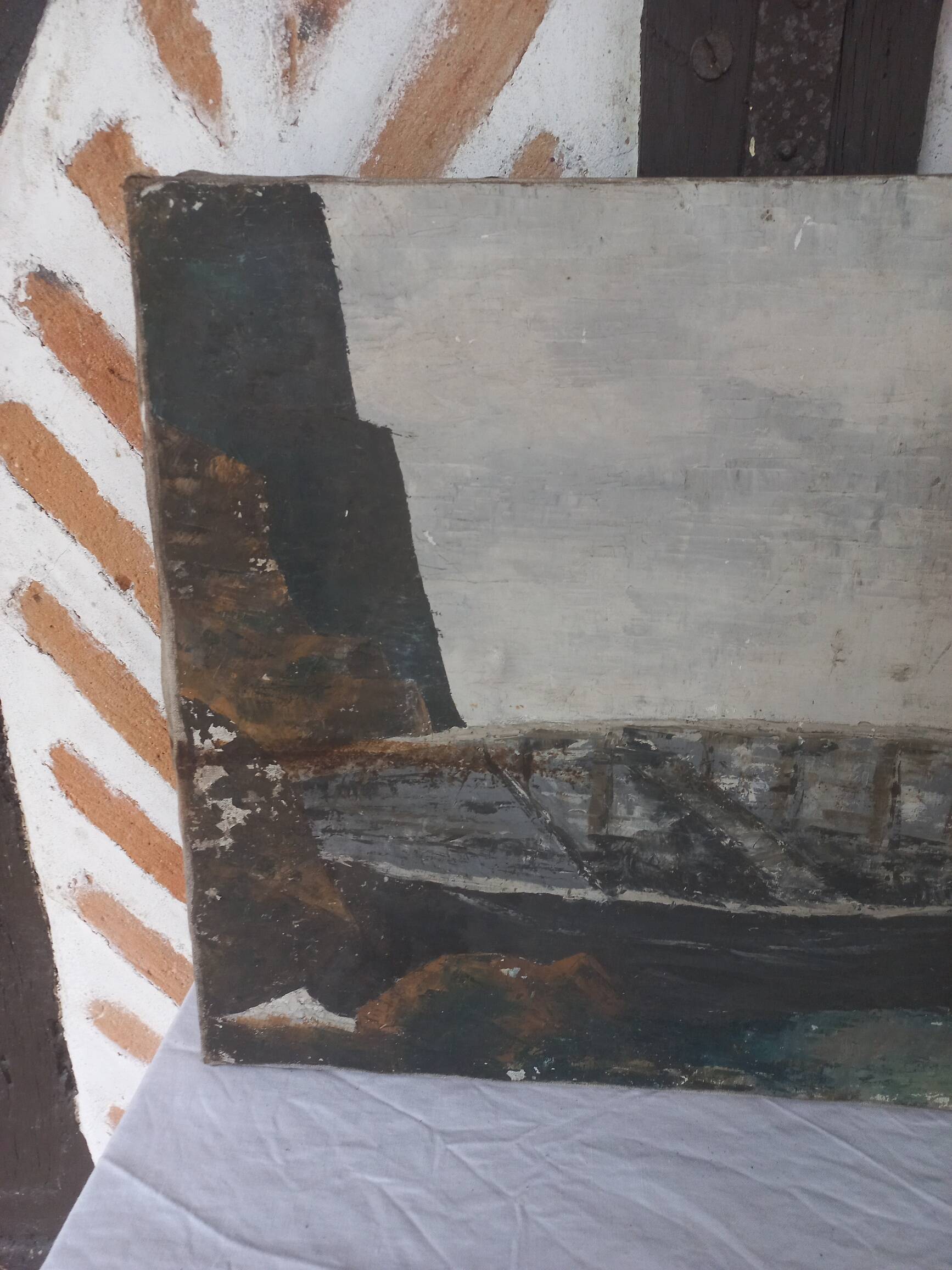 Oil painting on canvas old boat