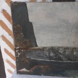 Tableau huile sur toile ancienne barque
