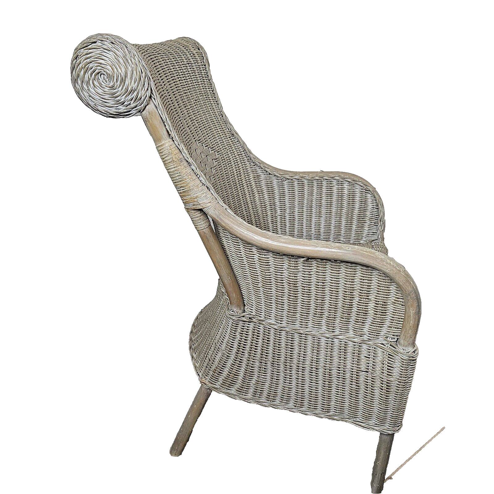 Gray patinated rattan armchair