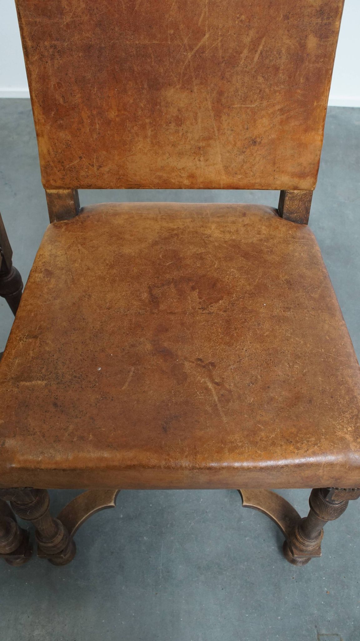 Set of 2 Wooden and Sheepskin Leather Dining Chairs from the Early 1900s
