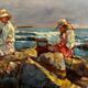 Tableau scène de bord de mer XXe