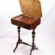 Antique sewing/side table with built-in storage - hand polished mahogany - turned legs - year 1890s