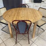 Round table 117cm extendable with a solid pine extension, vintage from the 1970s.