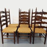 Set of 6 vintage Arts & Crafts chairs in Antonio Calligaris style in rope oak wood from the 50s