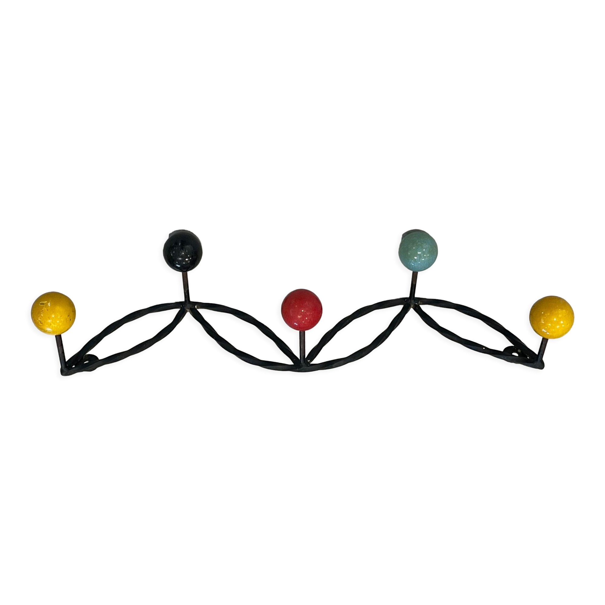 Coat rack hook 5 twisted multicolored balls circa 1960