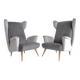 Pair of grey velvet armchairs in the style of Gio Ponti.