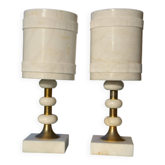 2 white alabaster and brass bedside lamps from the 60s