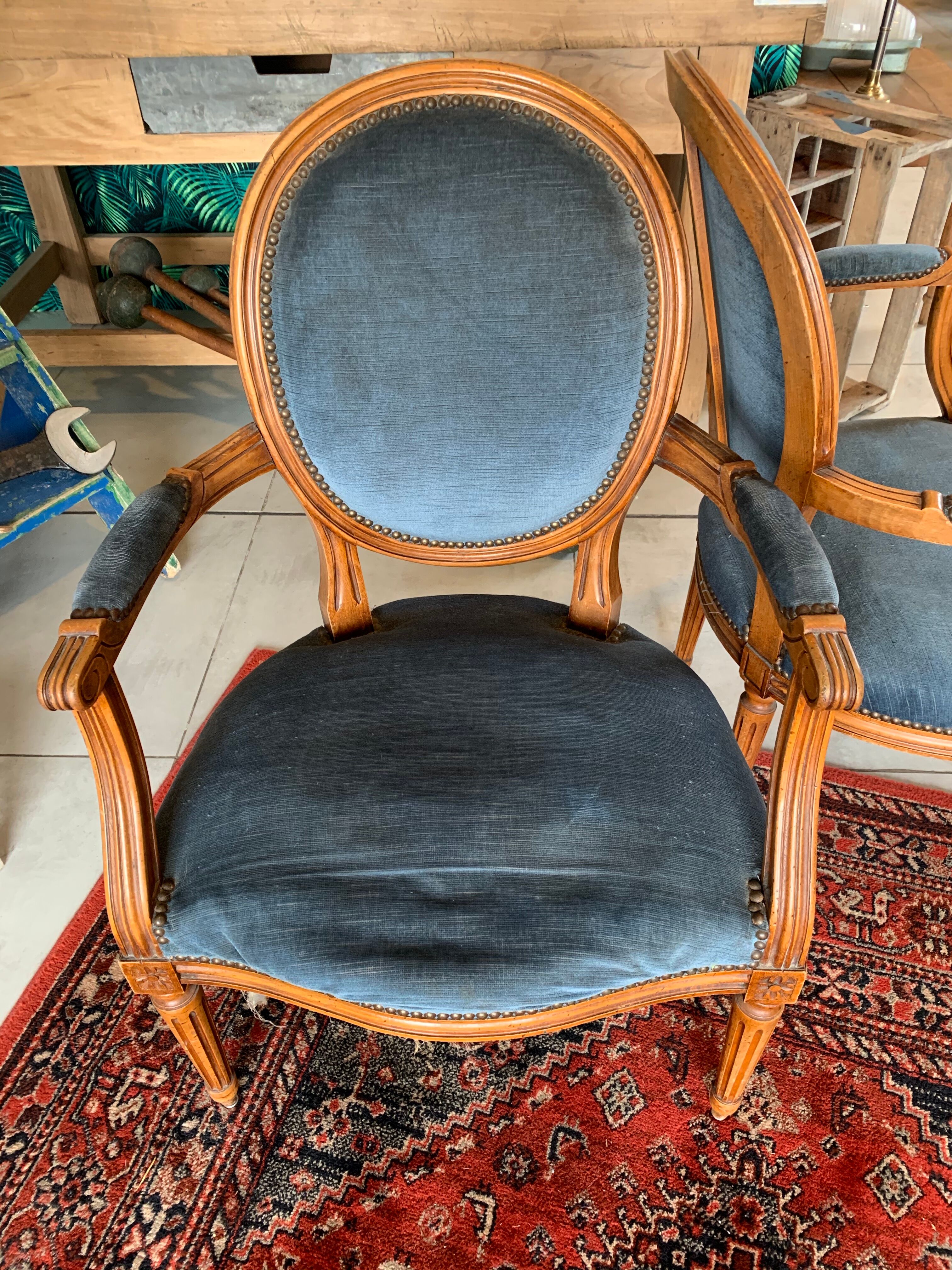Pair of Louis XVI style medallion chairs