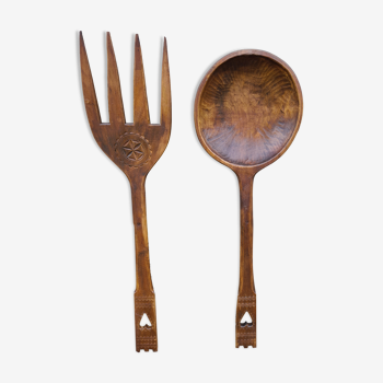 Pair of large decorative wood cutlery