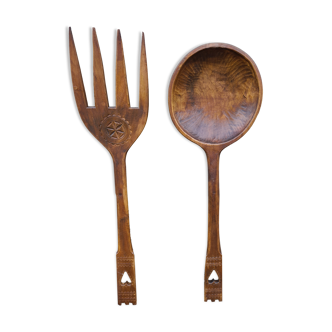 Pair of large decorative wood cutlery