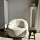Large white circular armchair, white fabric upholstery
