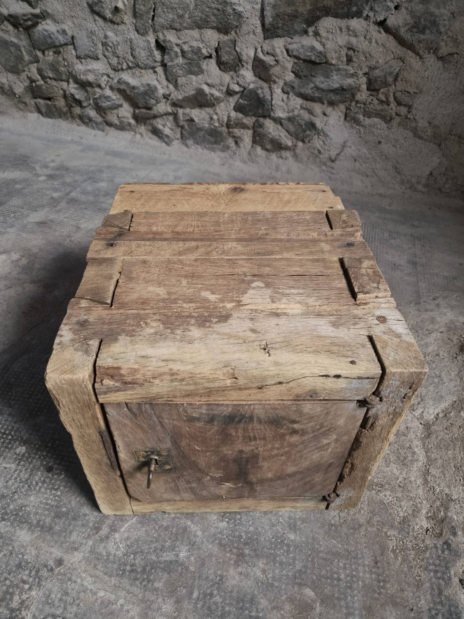 French antique oak safe, lockable rustic chest, circa 1750–1850.