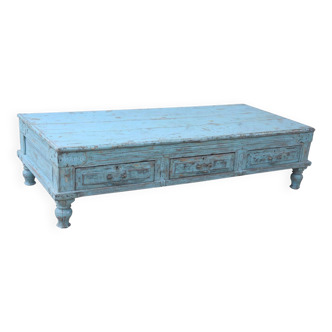 Table basse en teck laqué bleu