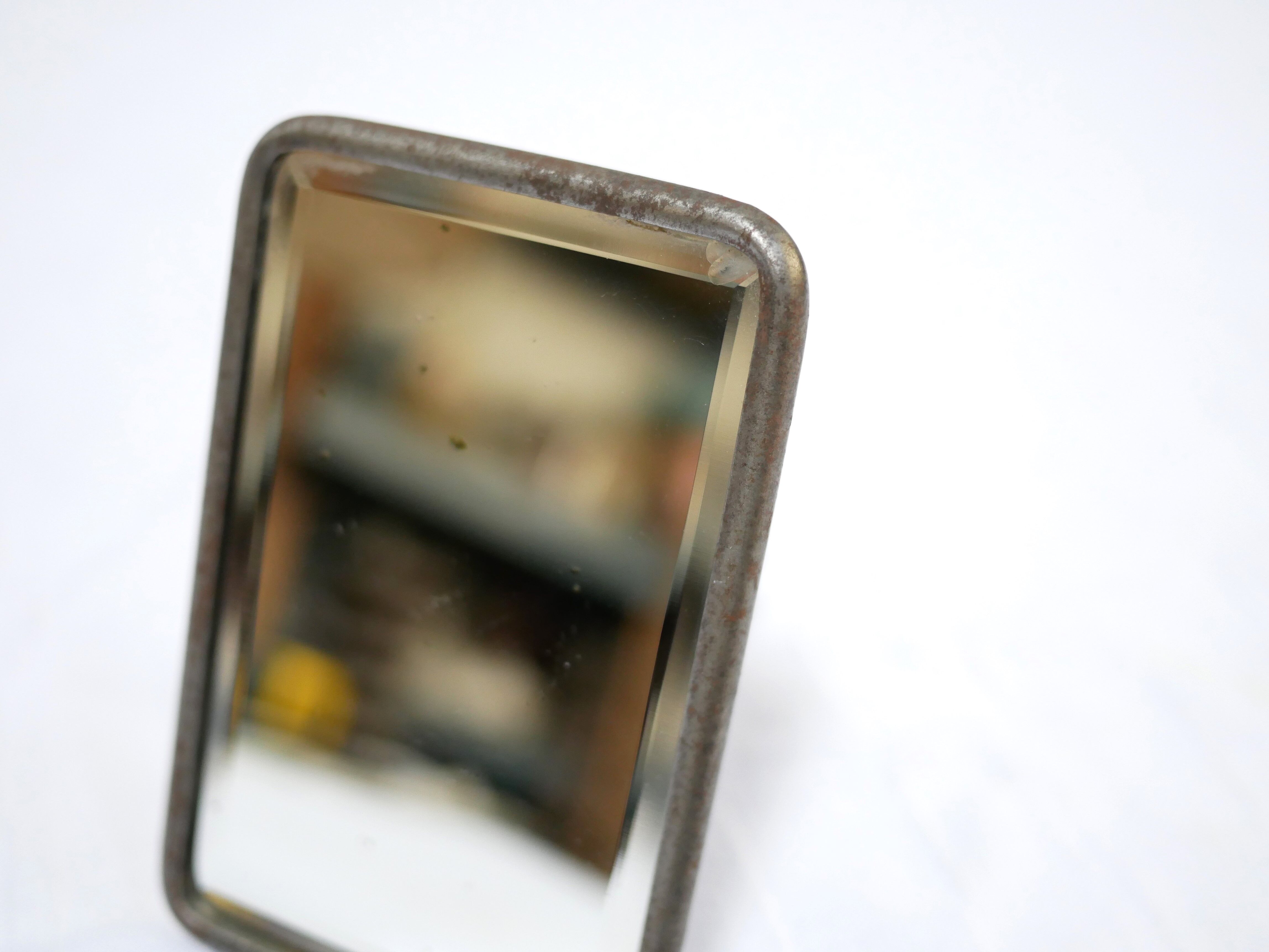 Vintage beveled barber mirror to pose or hang 15cm x 10cm