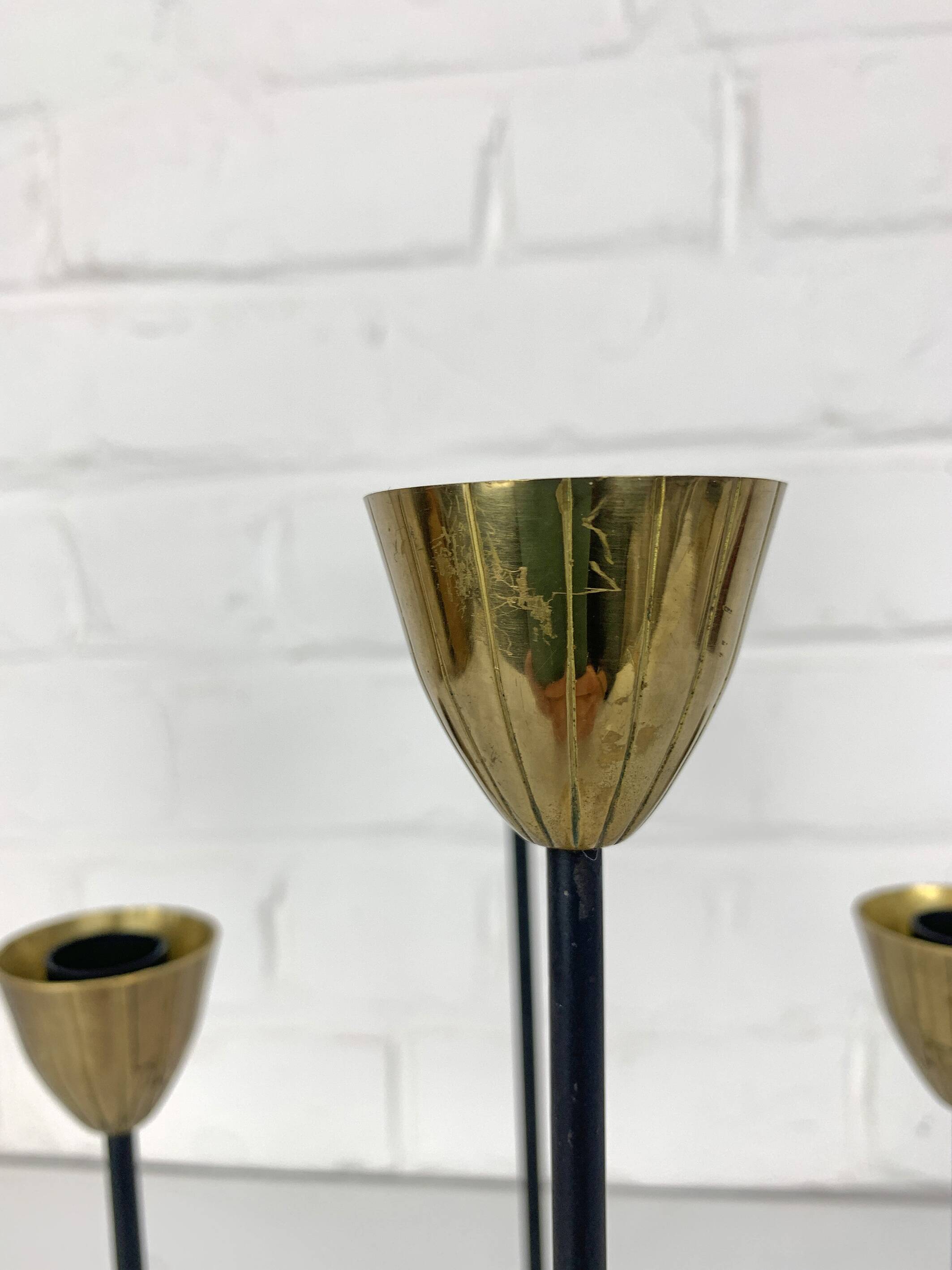 Brass and metal candlestick by Gunnar Ander for Ystad Metall, Sweden, 1950s