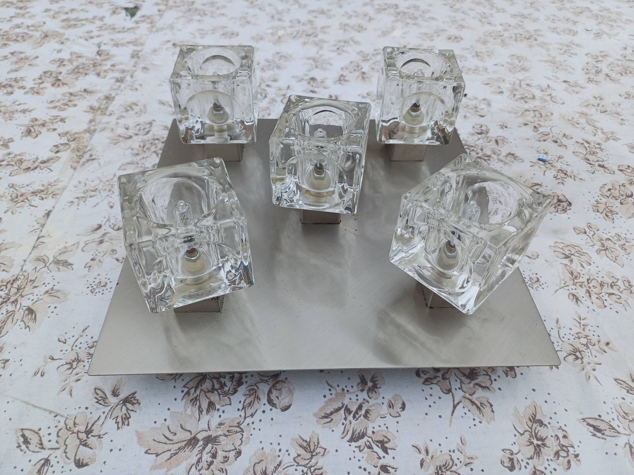 Vintage Aluminum and Glass Pendant Lamp