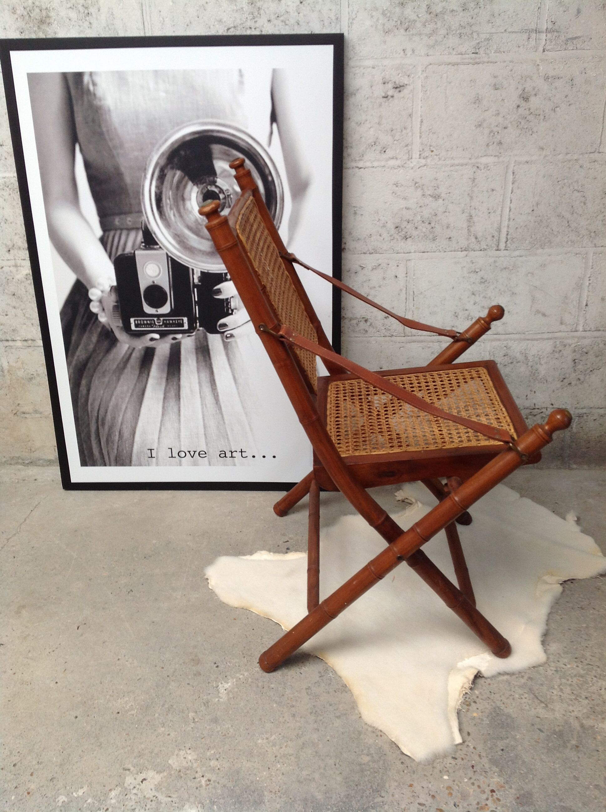 Bamboo folding armchair and caning