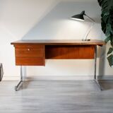 Ordo desk, teak, 1970, chrome cantilever footing