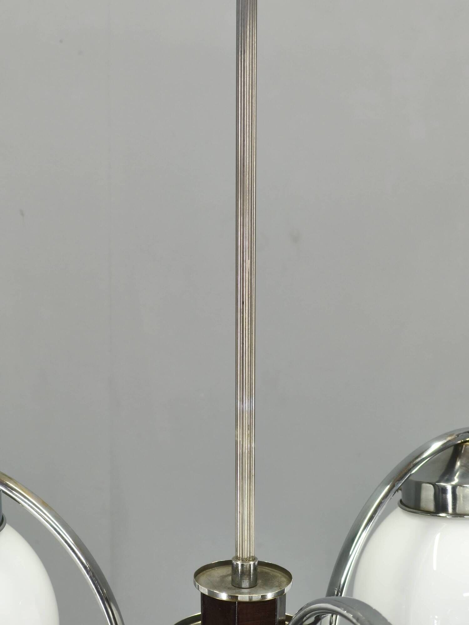 Czech Art Deco Chandelier from the 1930s with Four Opaline Glass Shades