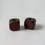 Pair of 1960s teak and brass "dice" candlesticks