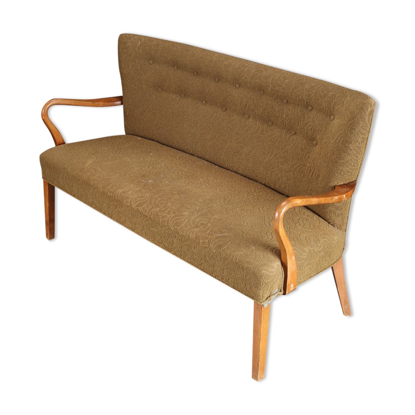 Beech wood sofa with curved armrests, 1940s/50s
