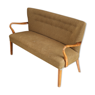 Beech wood sofa with curved armrests, 1940s/50s